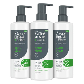 Dove Men+Care Acne Clear: botella visible para cuidado diario de piel propensa al acné