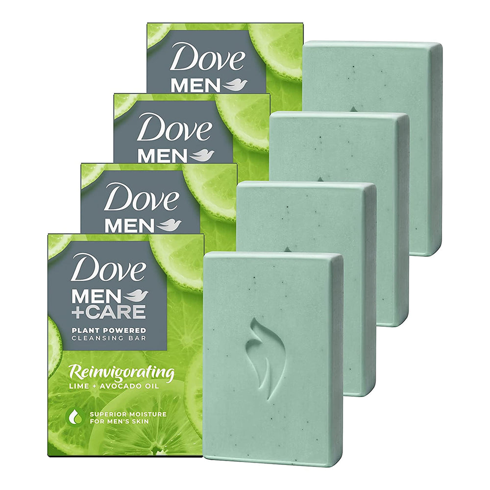 Jabón Dove Men+Care con lima y aguacate para piel suave.