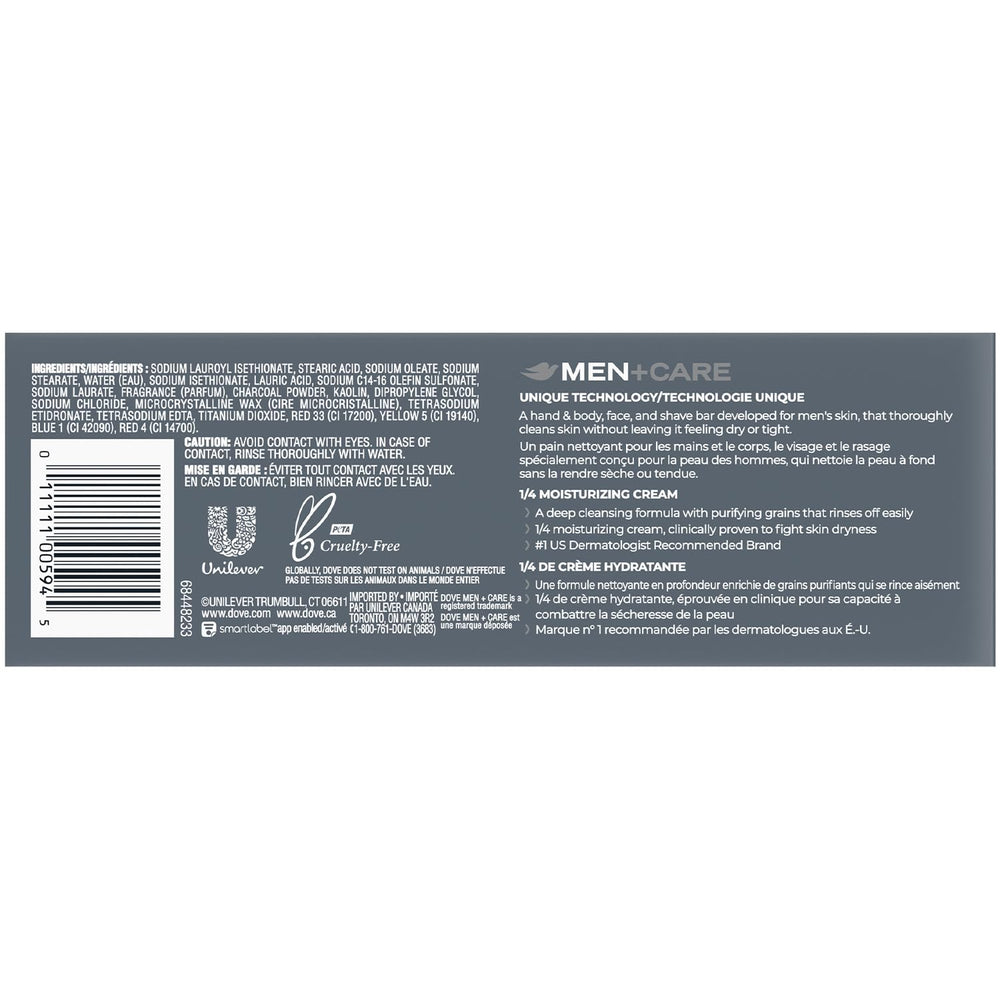 Dove Men+Care barra exfoliante carbón arcilla para manos, suavidad diaria
