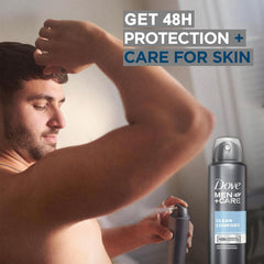Dove Men+Care Clean Comfort nozzle demonstrates fast-dry application.