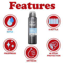 Dove Men+Care Clean Comfort scent for all-day subtle freshness.