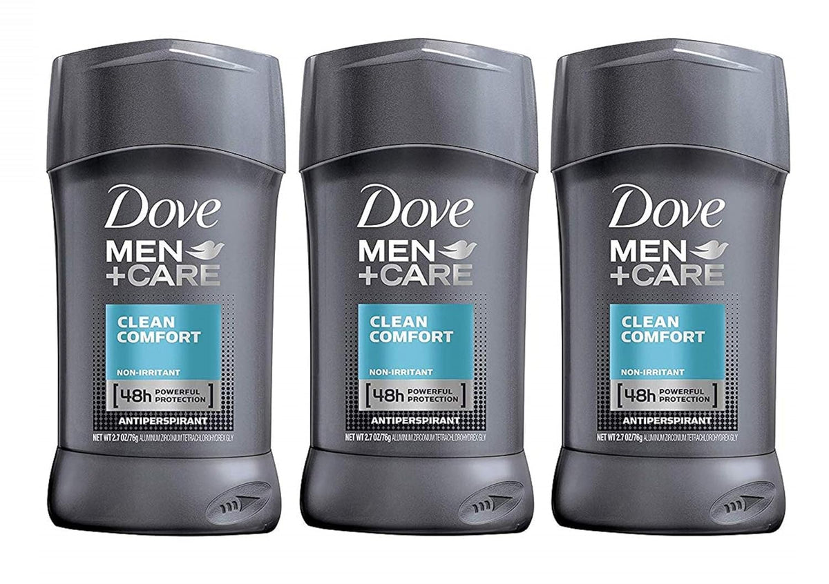 Dove Men Care Clean Comfort 3-pack antiperspirant sticks for continuous protection
