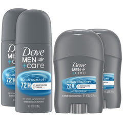 Conjunto Dove Men+Care para viaje con desodorante antitranspirante compacto.