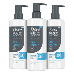 Dove Men+Care Advanced Care Dry Repair – botella, cuidado suave para piel extremadamente seca.