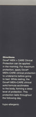Dove Men+Care desodorante 96H aplicación suave en piel.