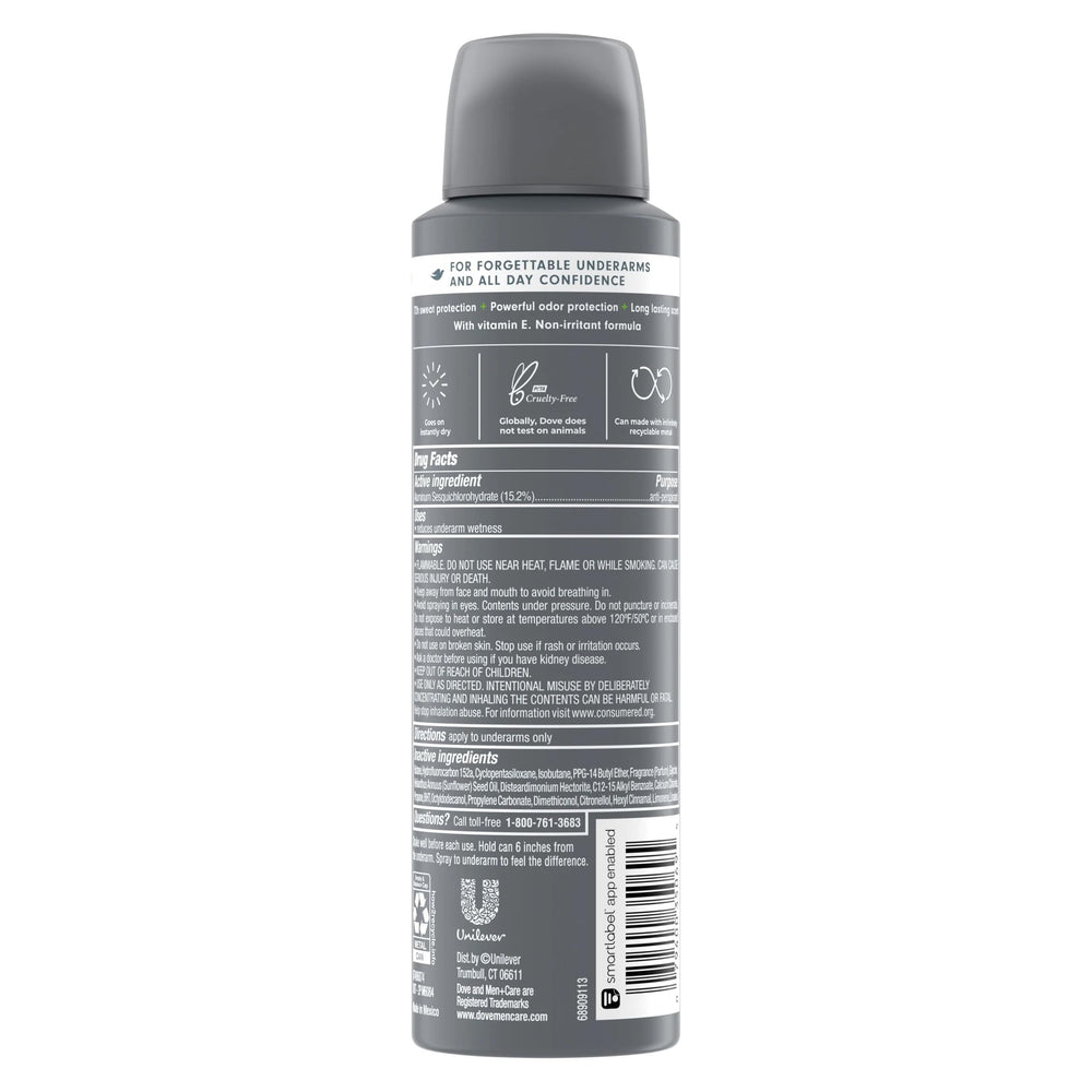 Dove Men+Care Extra Fresh, lata en mano para aplicación rápida.