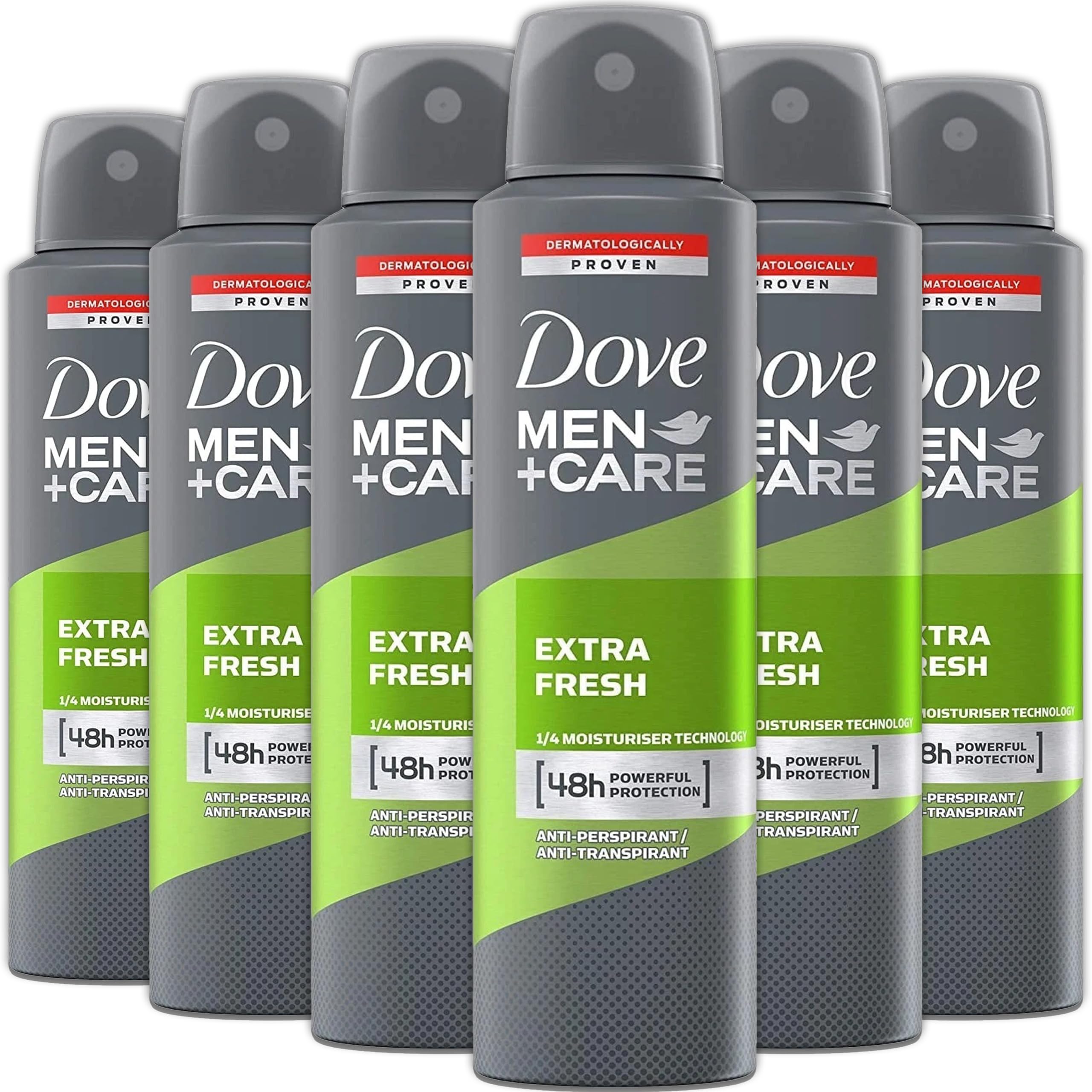 Dove Men+Care Extra Fresh, pack de 6 latas para uso diario y viaje.