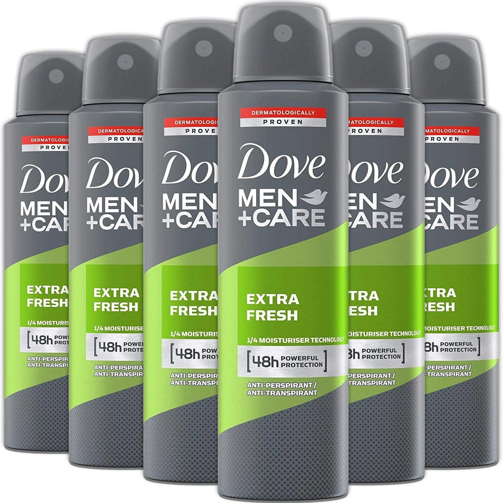 Dove Men+Care Extra Fresh, pack de 6 latas para uso diario y viaje.