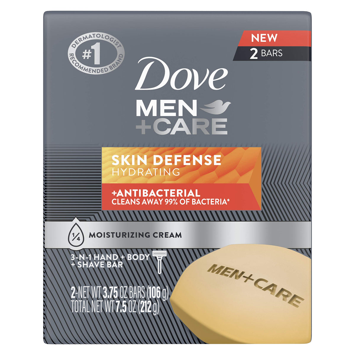 Dove Men+Care Jabon Barra Defensa de Piel para limpieza suave y eficaz.
