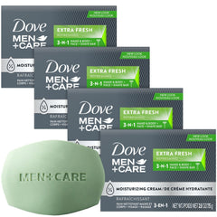 Dove Men+Care Jabón en Barra Extra Fresh, presentación atractiva, hidrata suavemente la piel.