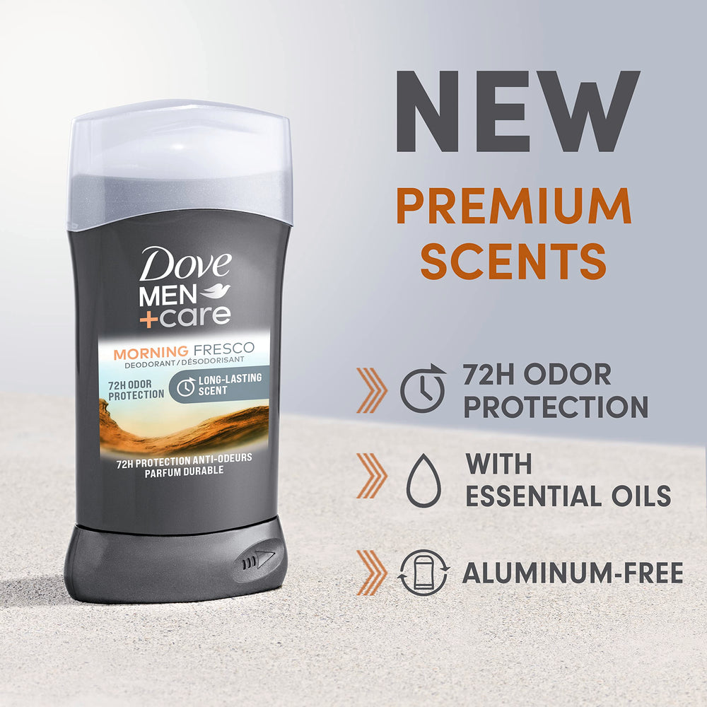 Dove Men+Care Mañana Fresco fragancia con aceites esenciales para uso diario.