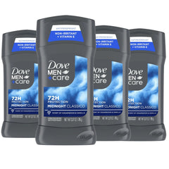 Dove Men+Care Midnight Classico, desodorante en barra, paquete de 4 para uso diario.