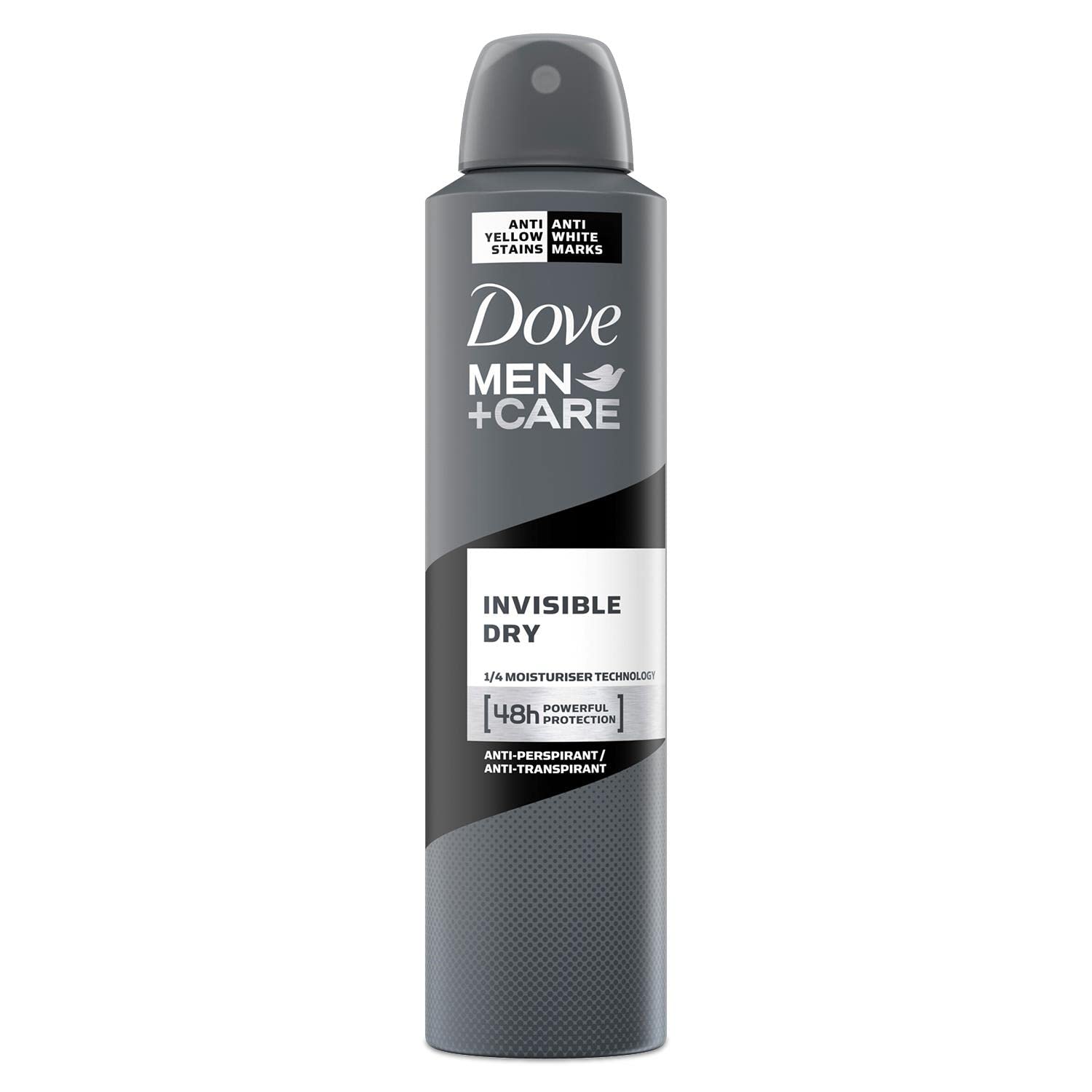 Desodorante aerosol invisible de DOVE MEN + CARE 250 ml protege sin dejar manchas.