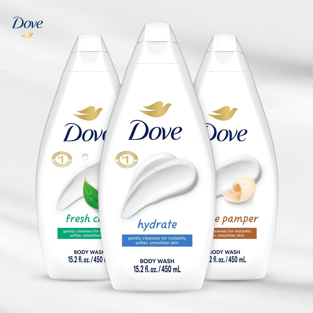 Dove Mimo Suave, botella lateral, hidratación diaria para piel suave y fresca.