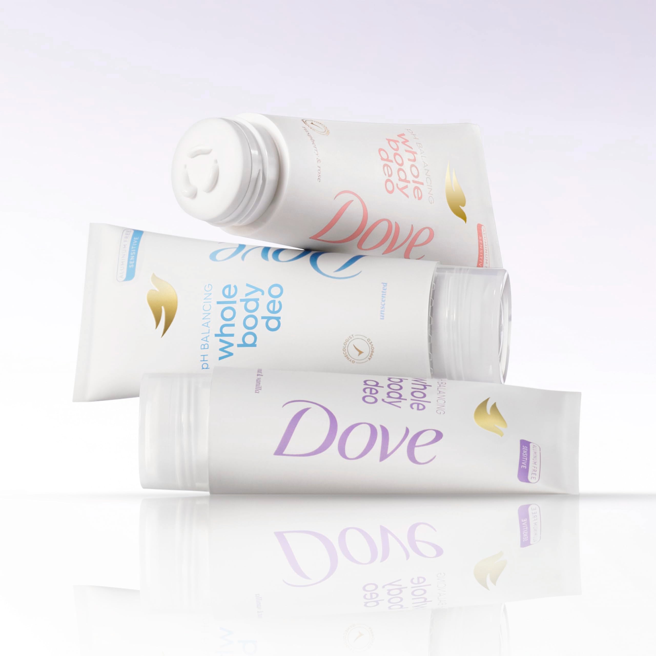Desodorante de Dove con balance de pH para piel sensible.