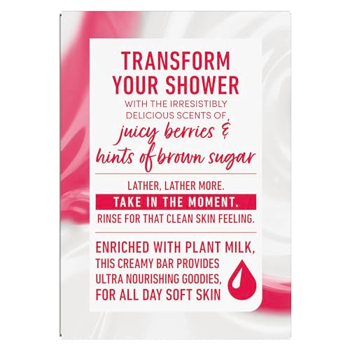Dove Plant Milk Cleansing Bar featuring berry brulee scent during your shower.