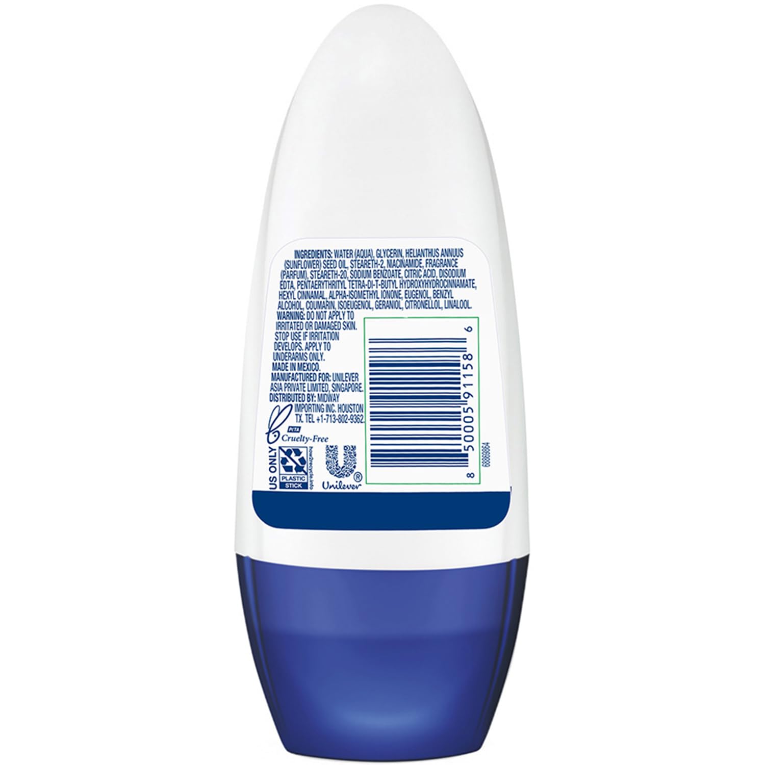 Dove Original Clean, desodorante sin aluminio, crema hidratante ¼ para piel suave, uso diario.