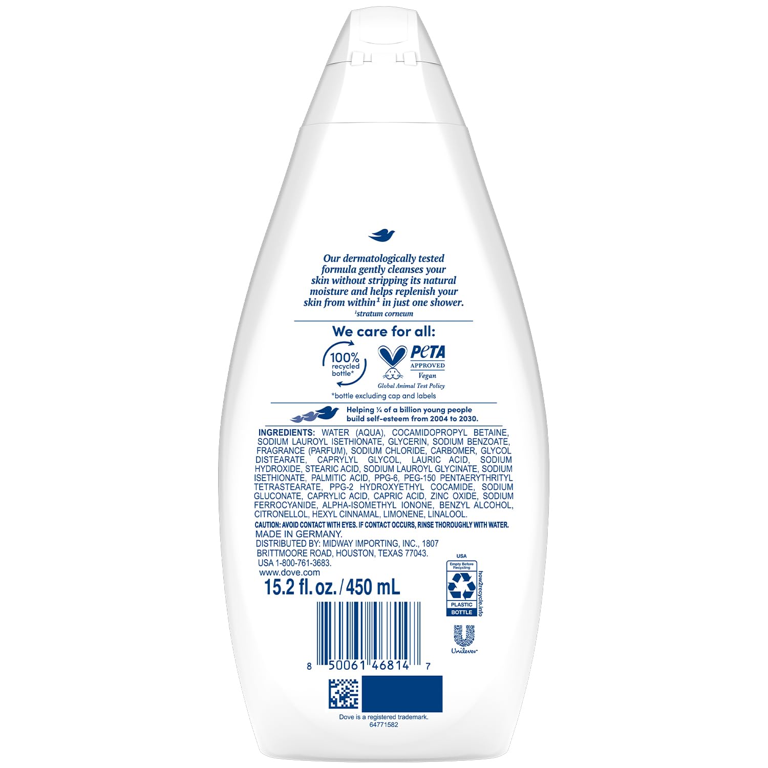 Dove textura cremosa y aroma floral para una ducha placentera.