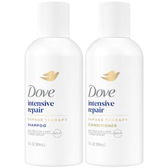 Champú Dove Travel Essentials en envase 3oz, limpieza suave para cabello dañado.