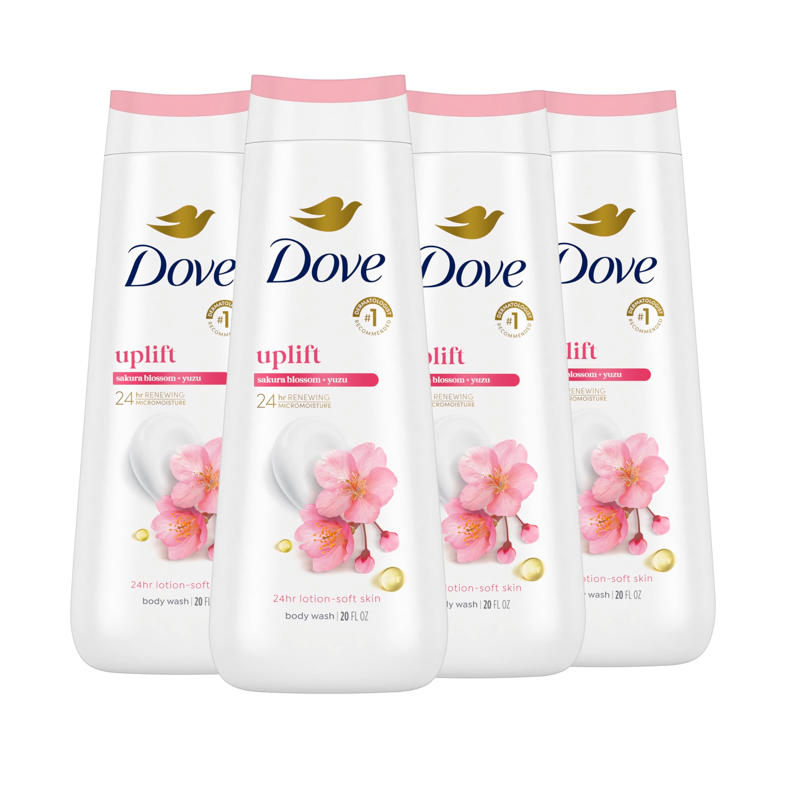 Dove Uplift Sakura Yuzu – bouteille 4-pack pratique pour la douche.