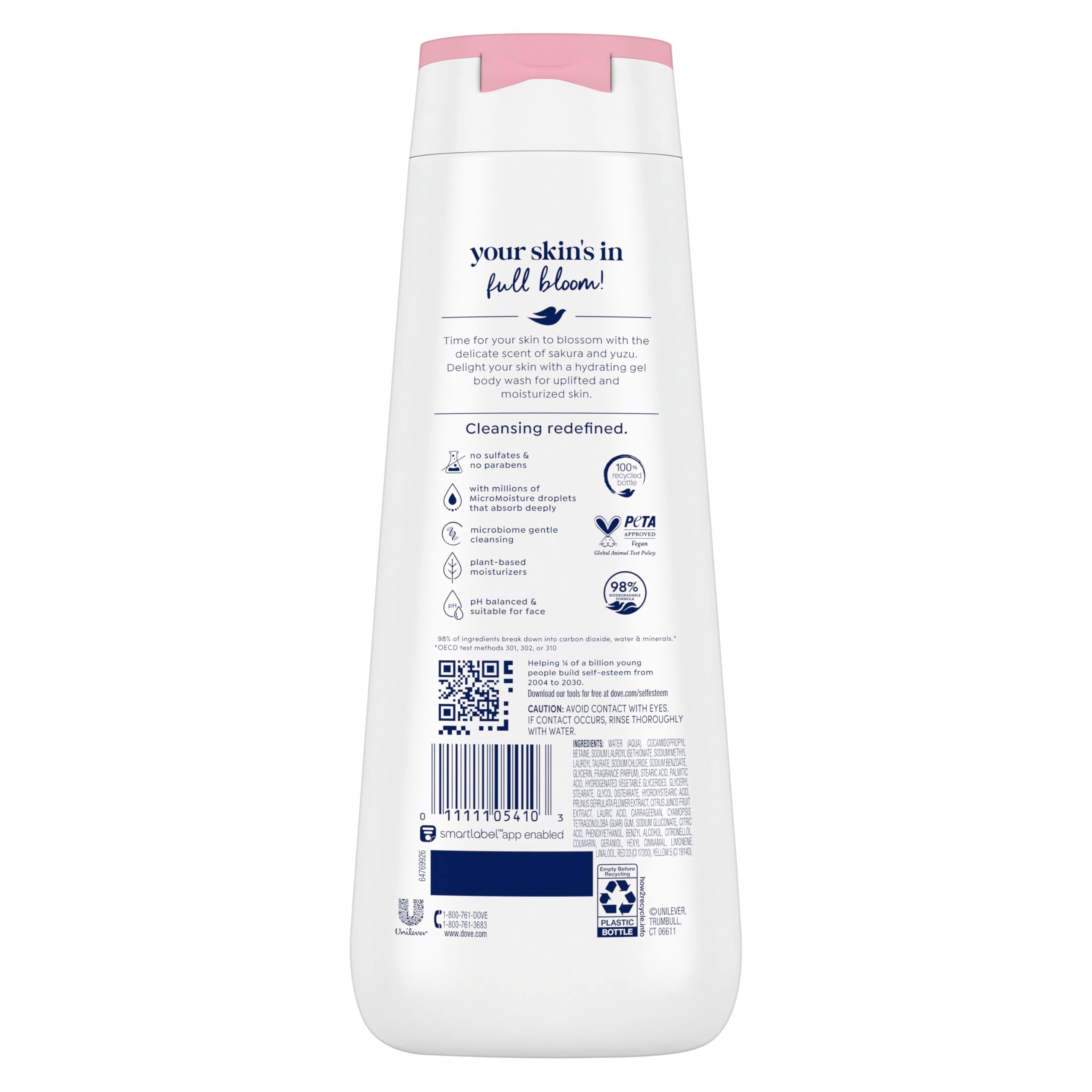 Texture gel douche Dove Uplift Sakura Yuzu, fraîche et légère.