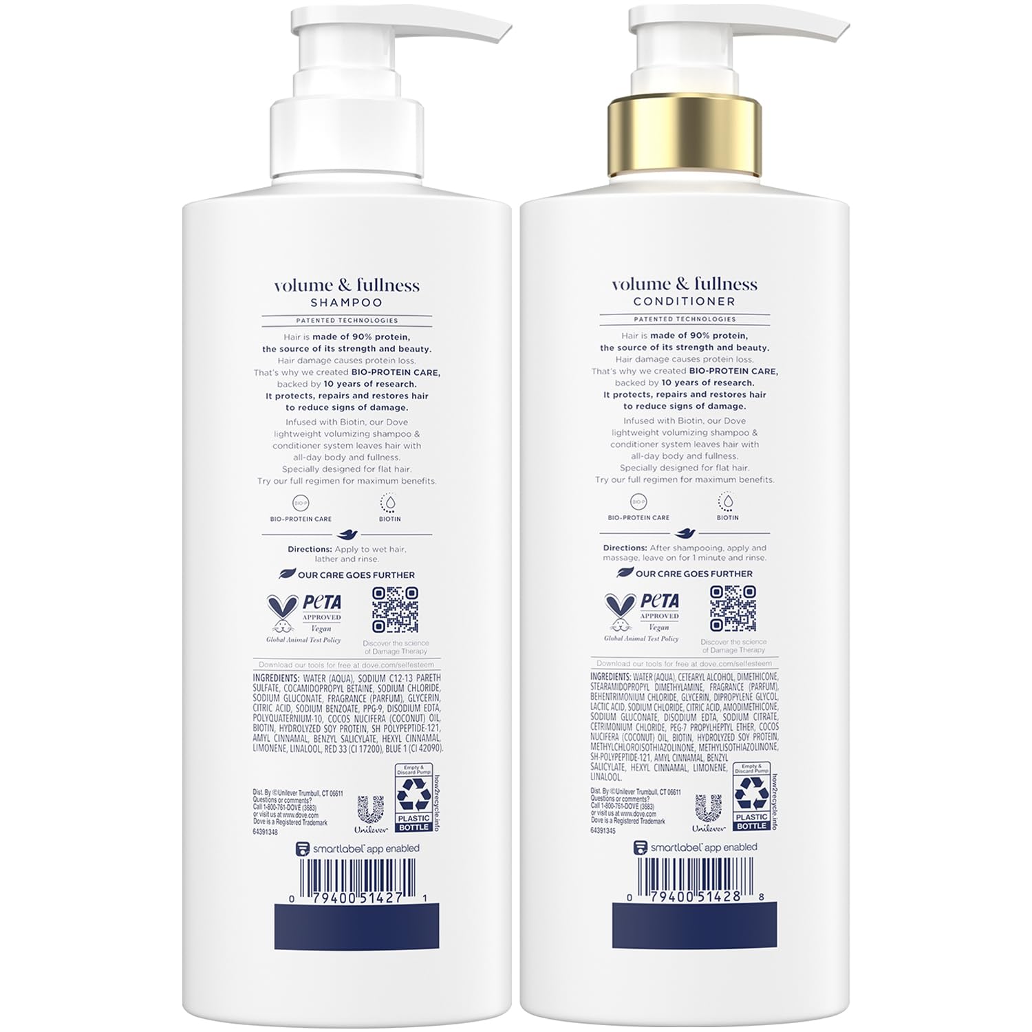 Dove Volume Conditioner bottle pump shows easy daily conditioning for volume.