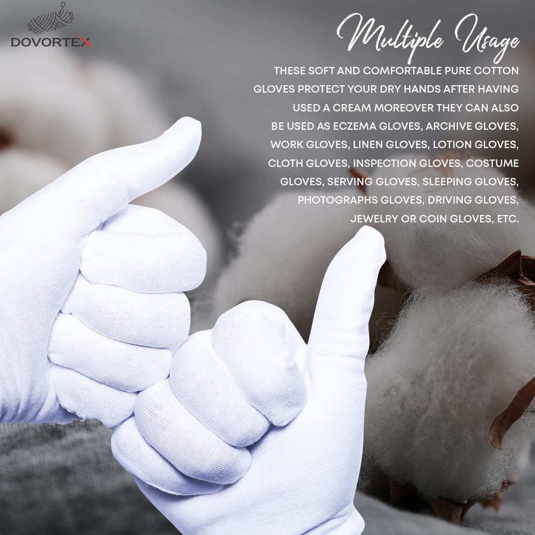 Guantes de algodón blancos DOVORTEX para manos secas, cuidado diario.