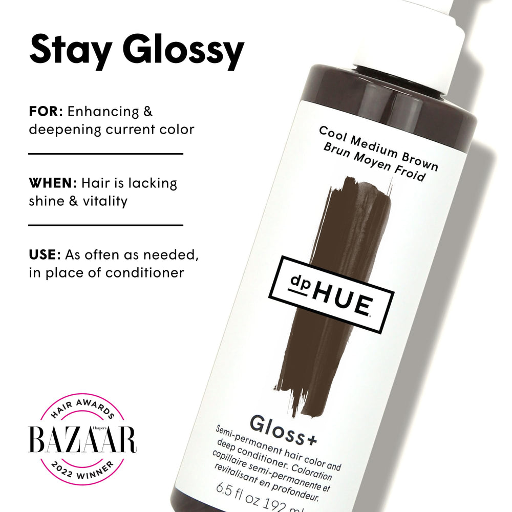 Aplicación de dpHUE Gloss+ sobre cabello húmedo para brillo inmediato