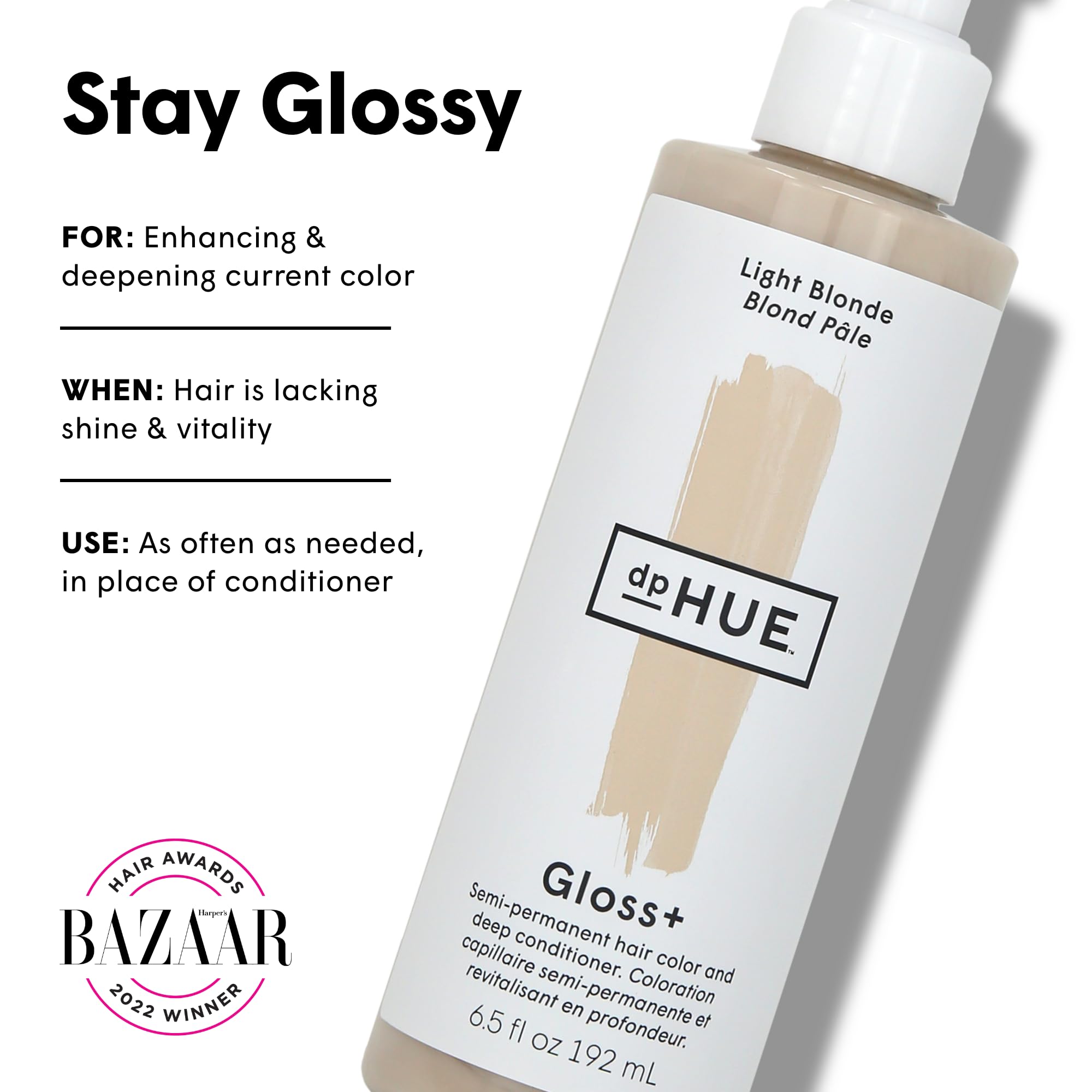 dpHUE Gloss+ brillo de cabello para un acabado deslumbrante.
