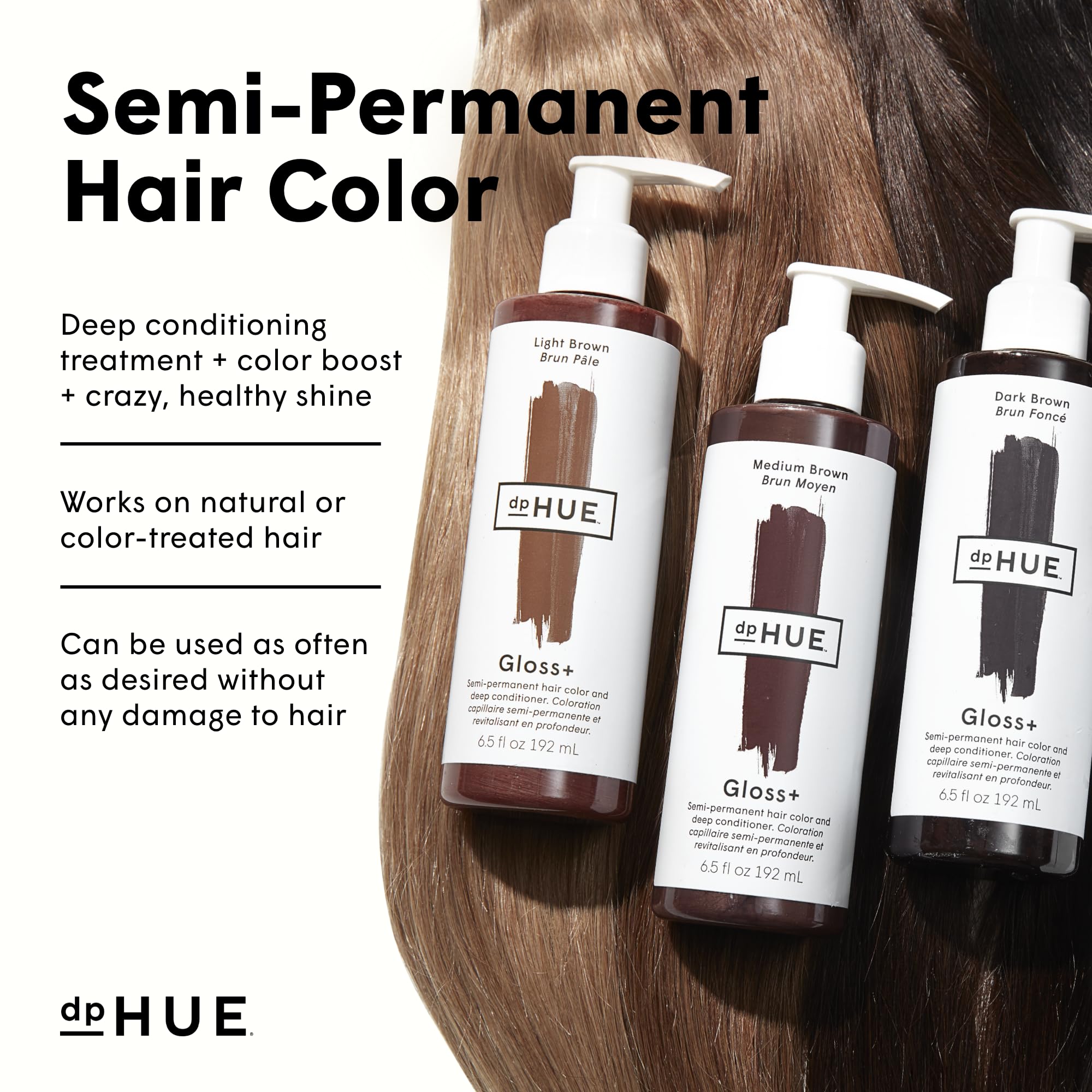 dpHUE Gloss+ brillo multidimensional, tono natural con brillo sutil.