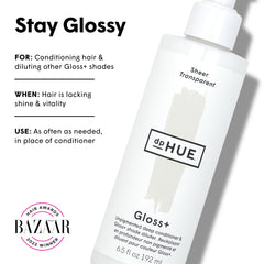 dpHUE Gloss+ Sheer en cabello mojado brinda brillo suave y suavidad al instante