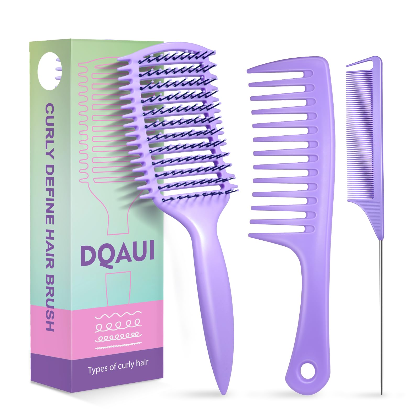 Cepillo definidor DQAUI con diseño ergonómico para desenredar rizos sin dolor.