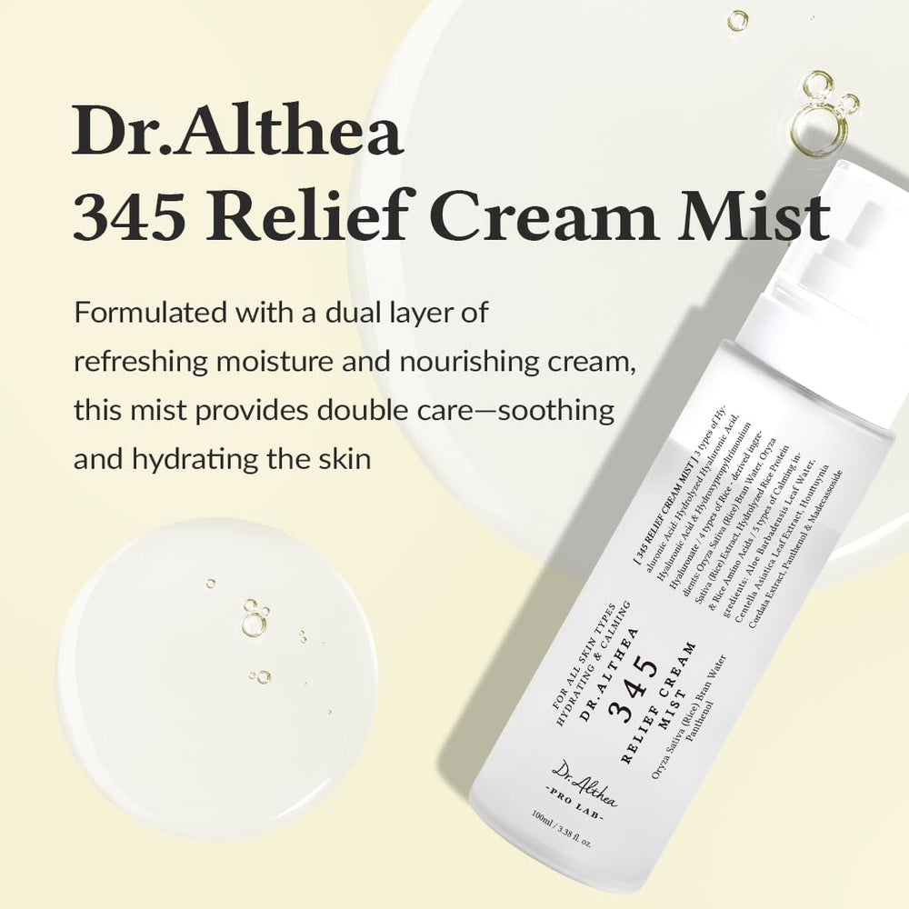 Dr.Althea 345 Relief Cream Mist, botella-atomizador para aplicación rápida e uniforme.
