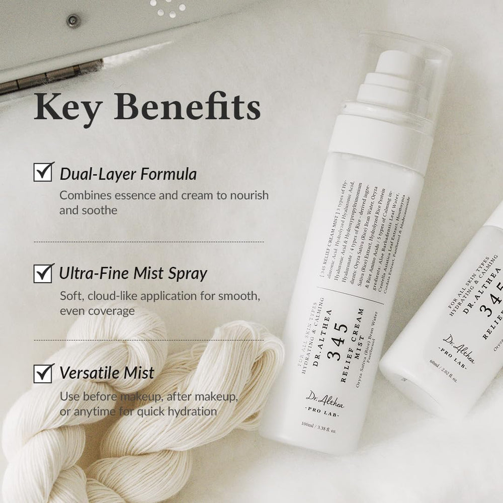 Dr.Althea 345 Relief Cream Mist, hialuronico para hidratación profunda y suave.