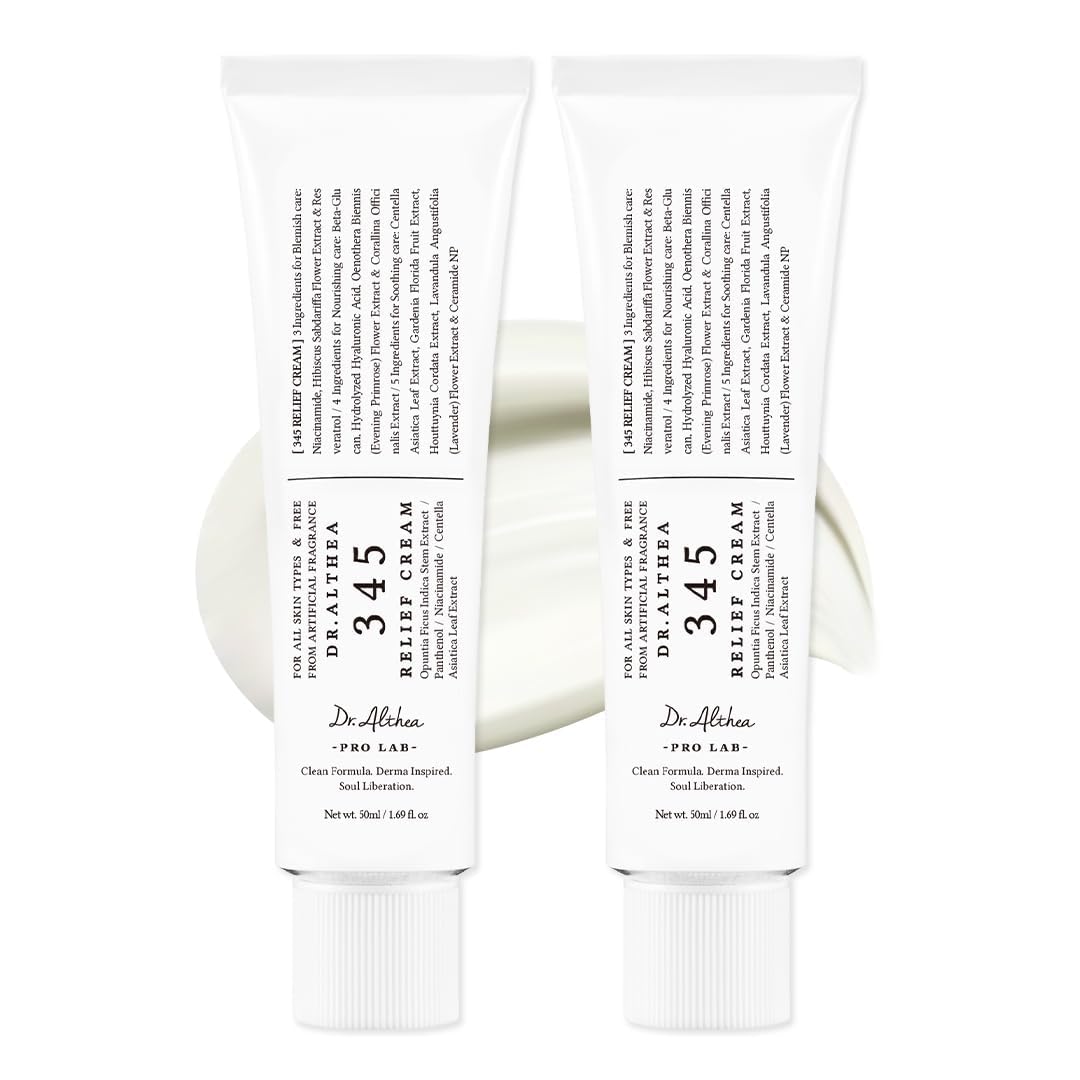 Dr.Althea 345 Relief Cream, bote de crema para tono de piel más uniforme.
