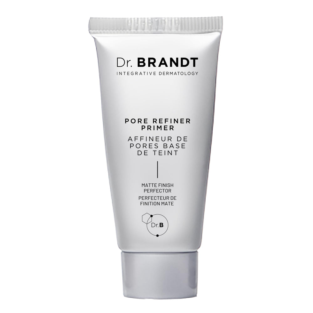Dr. Brandt Skincare Refinador de poros y primer, empaque compacto para uso diario.