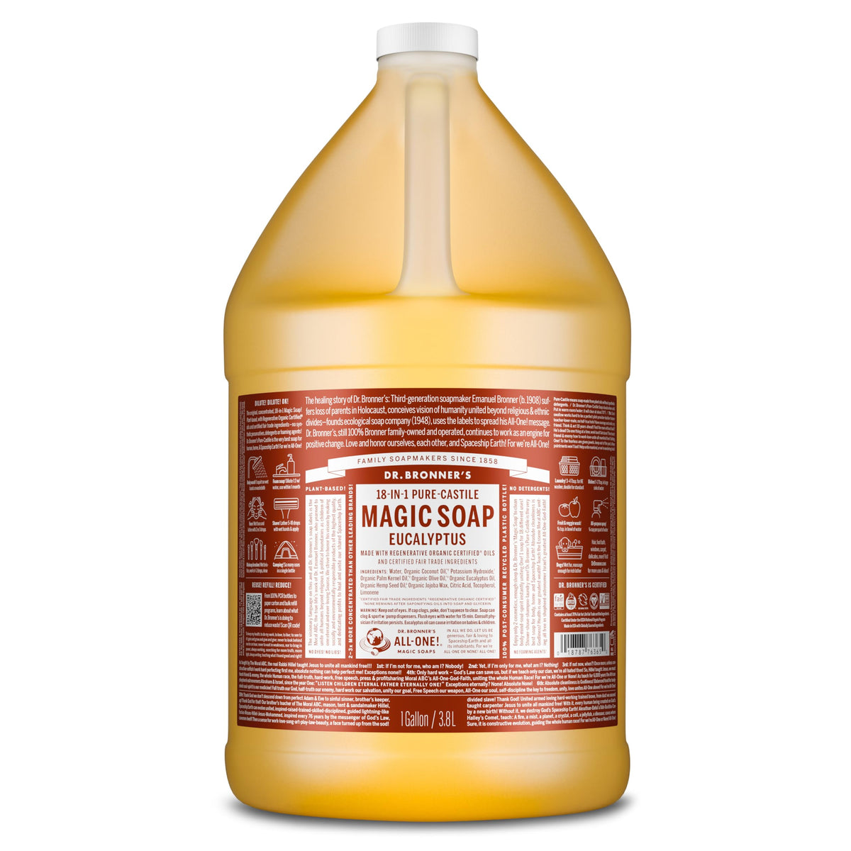 Dr. Bronner's Pure-Castile Eucalipto en botella, limpieza suave para rostro y cuerpo