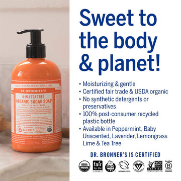 Dr. Bronner's Aceites de coco, oliva y cáñamo para una espuma cremosa.