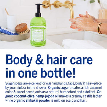Dr. Bronner's aceites orgánicos coco, oliva y cáñamo para espuma cremosa.