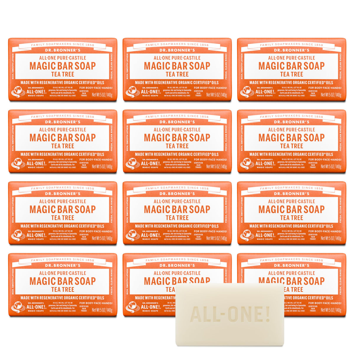 Dr. Bronner's barra de árbol de té para limpieza facial suave.