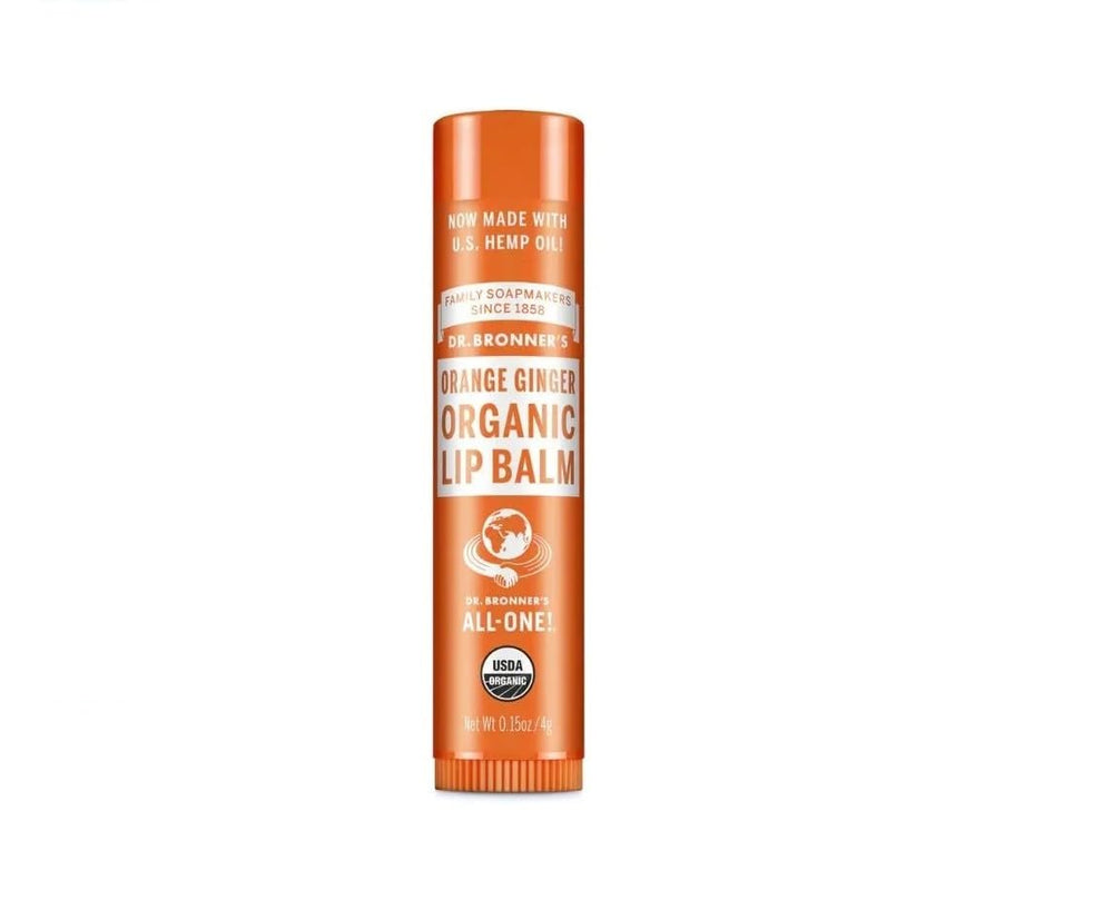 Dr. Bronner's bálsamo labial orgánico naranja jengibre, humecta labios en uso diario