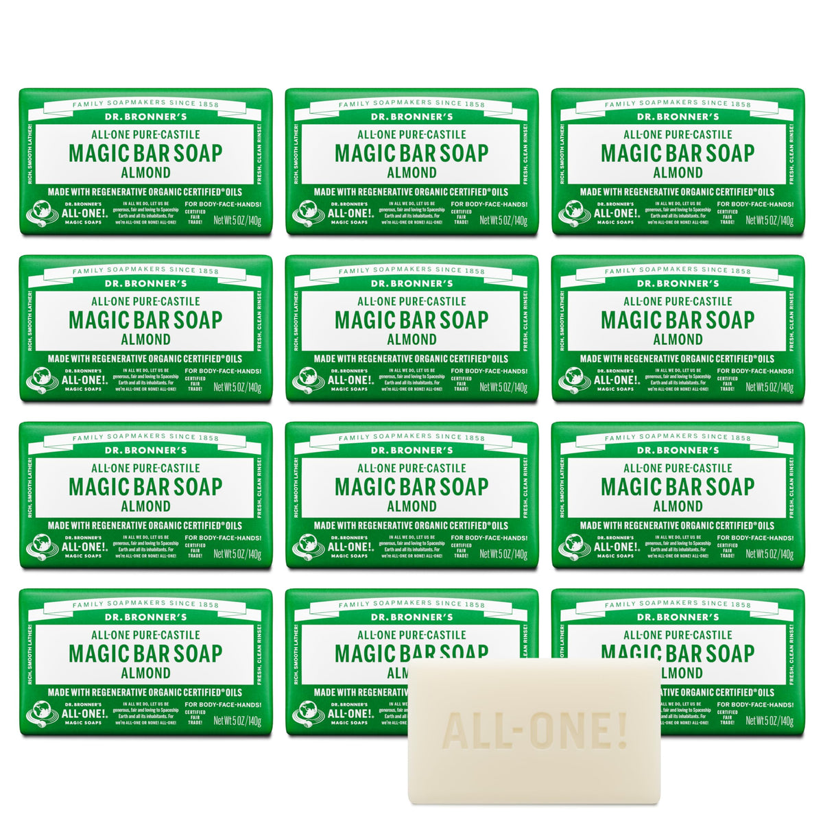 Dr. Bronner's Barra Castile Almendra con espuma rica para piel suave