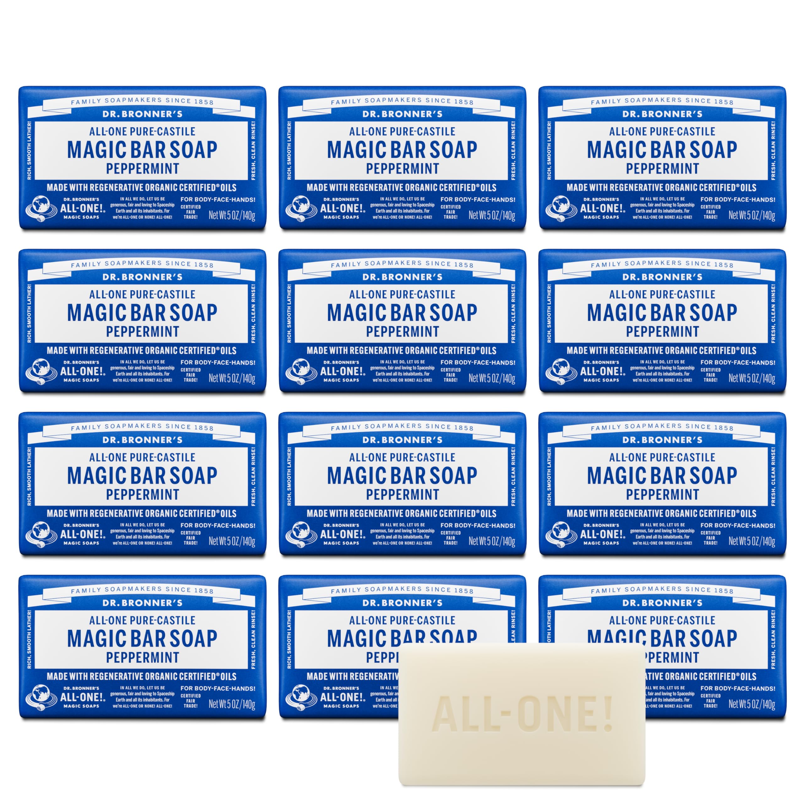Dr. Bronner's Barra Castile Menta: uso diario suave para rostro y cuerpo.