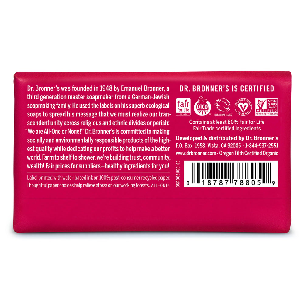 Espuma cremosa de Dr. Bronner's Barra Castile Rosa para limpieza suave