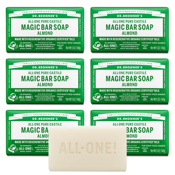 Dr. Bronner’s barra de Castilla Almendra con empaque reciclado para uso diario.