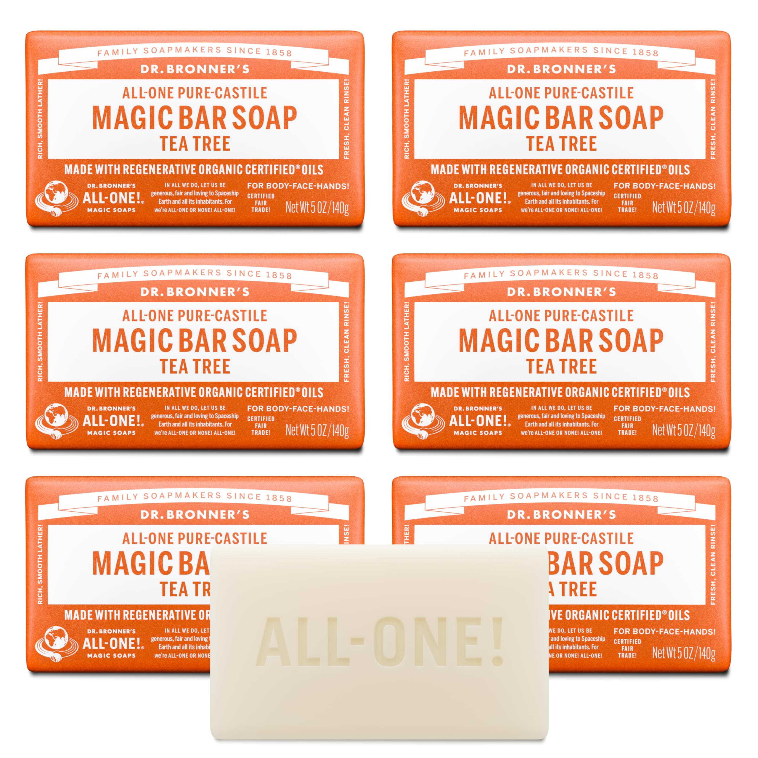 Dr. Bronner's barra magia arbol de te: limpieza suave para cara, cuerpo y cabello