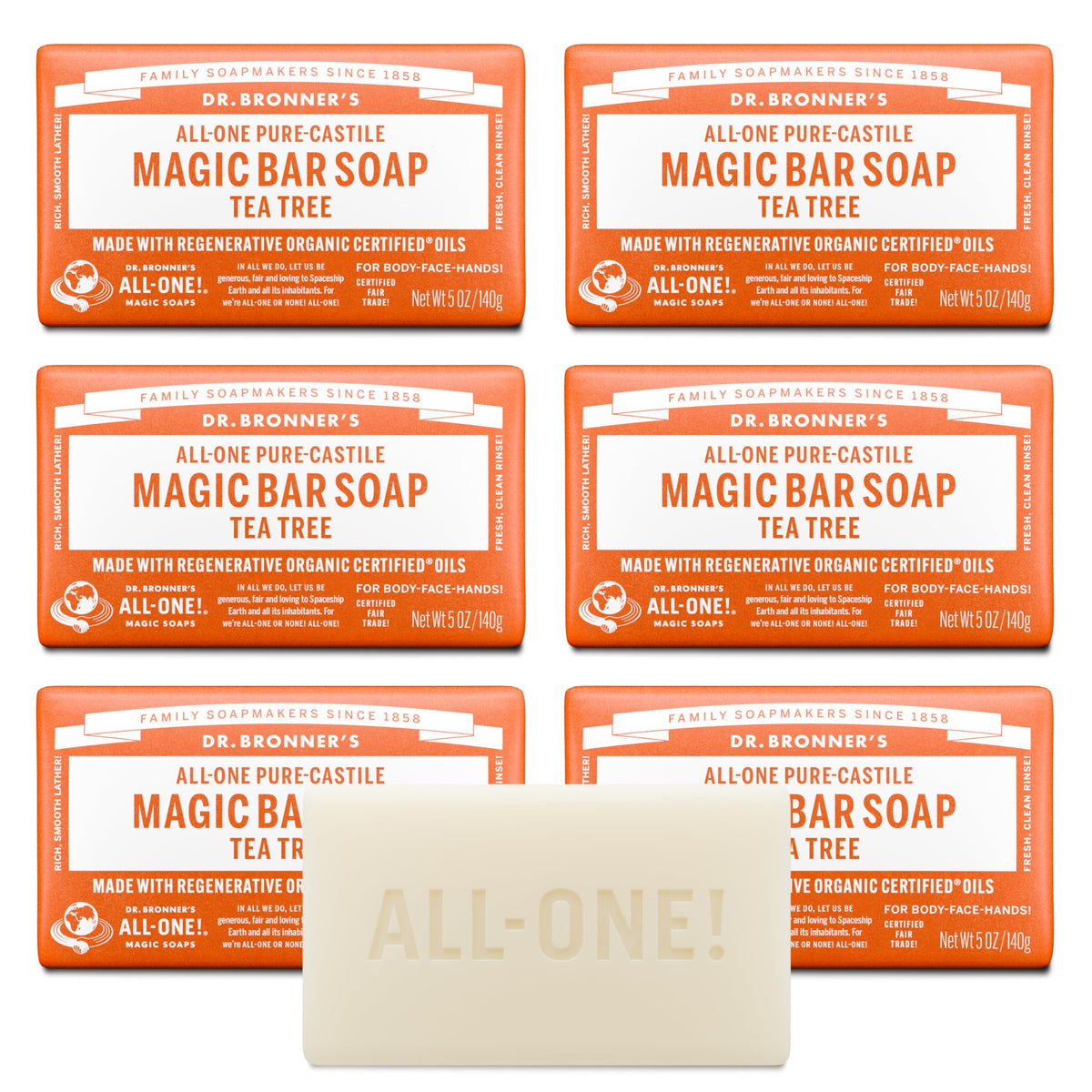 Dr. Bronner's barra magia arbol de te: limpieza suave para cara, cuerpo y cabello