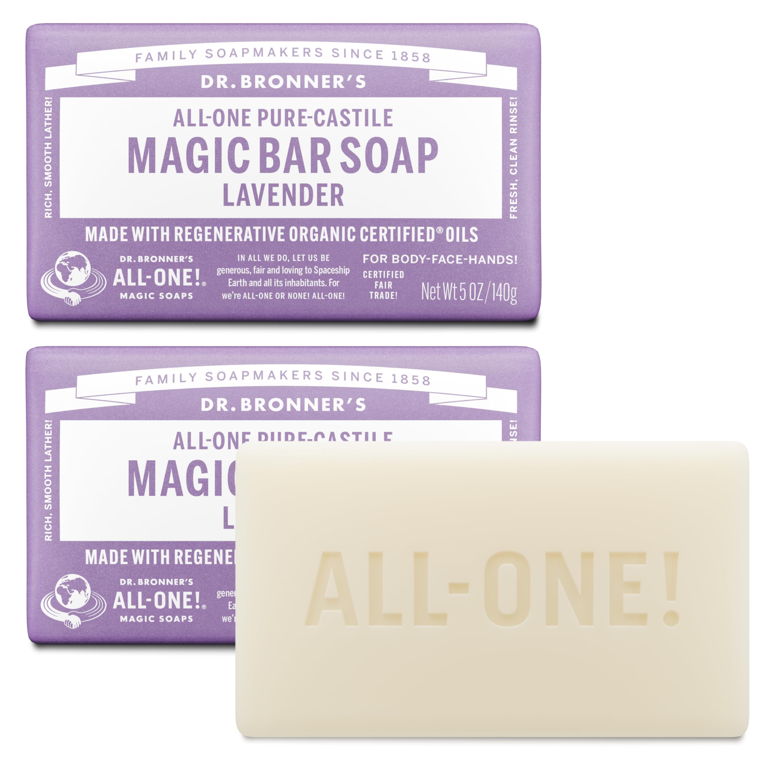 Dr. Bronner's barra magia castile lavanda: limpieza suave y espuma rica para piel