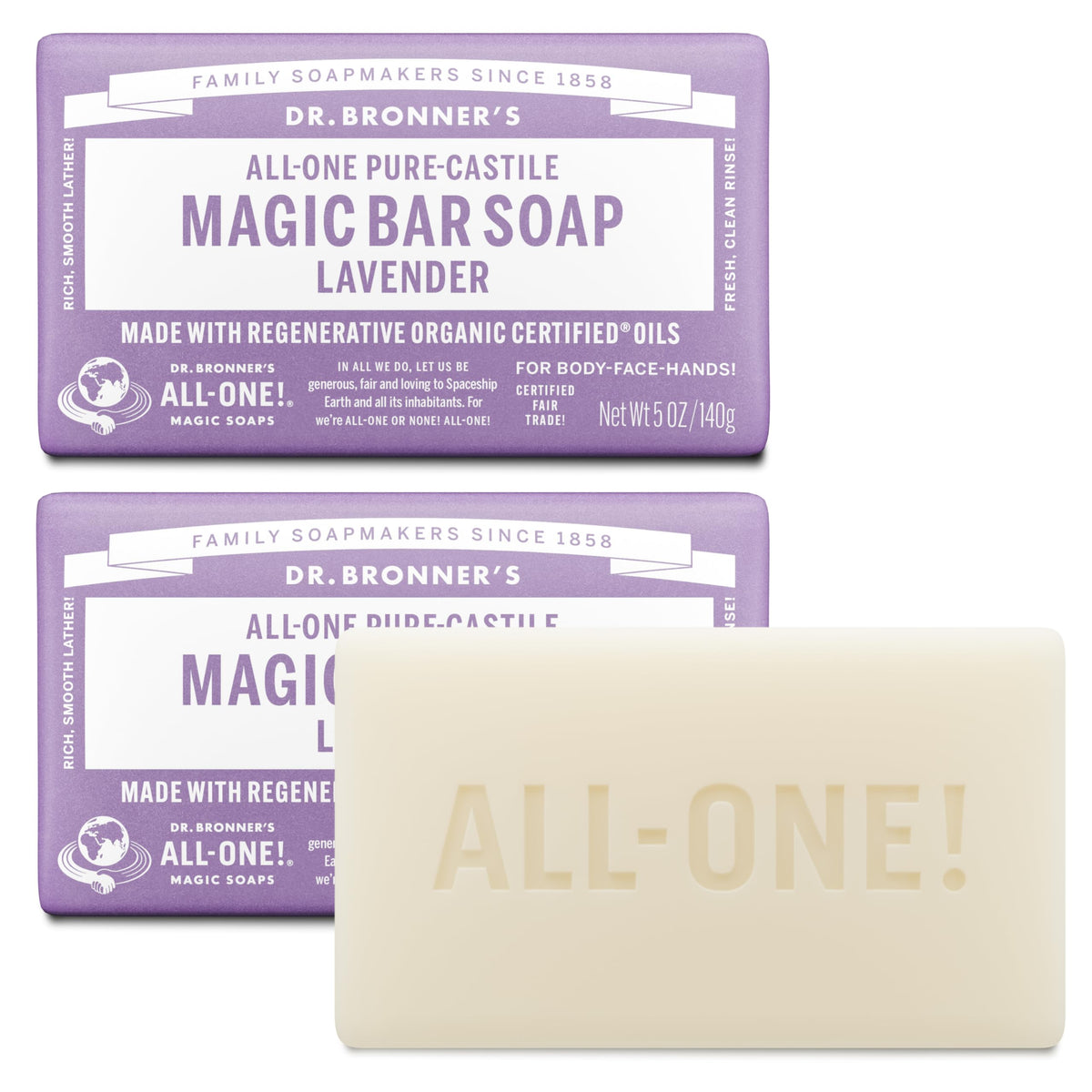 Dr. Bronner's barra magia castile lavanda: limpieza suave y espuma rica para piel