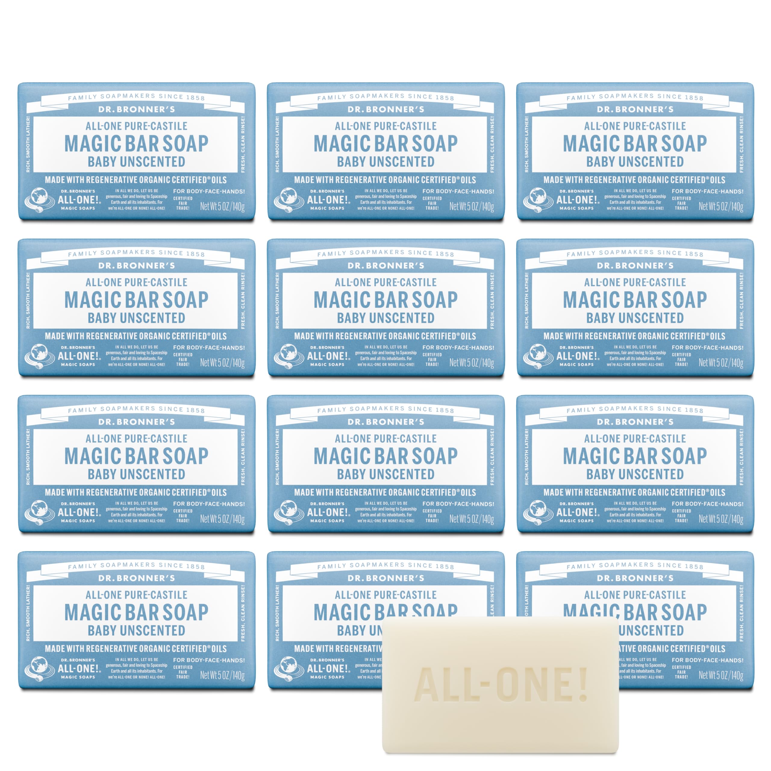 Dr. Bronner's barra mágica para bebé, sin fragancia, suave con piel sensible